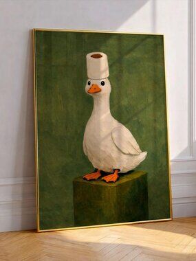 Duck poster, funny bathroom wall art, humorous animal print